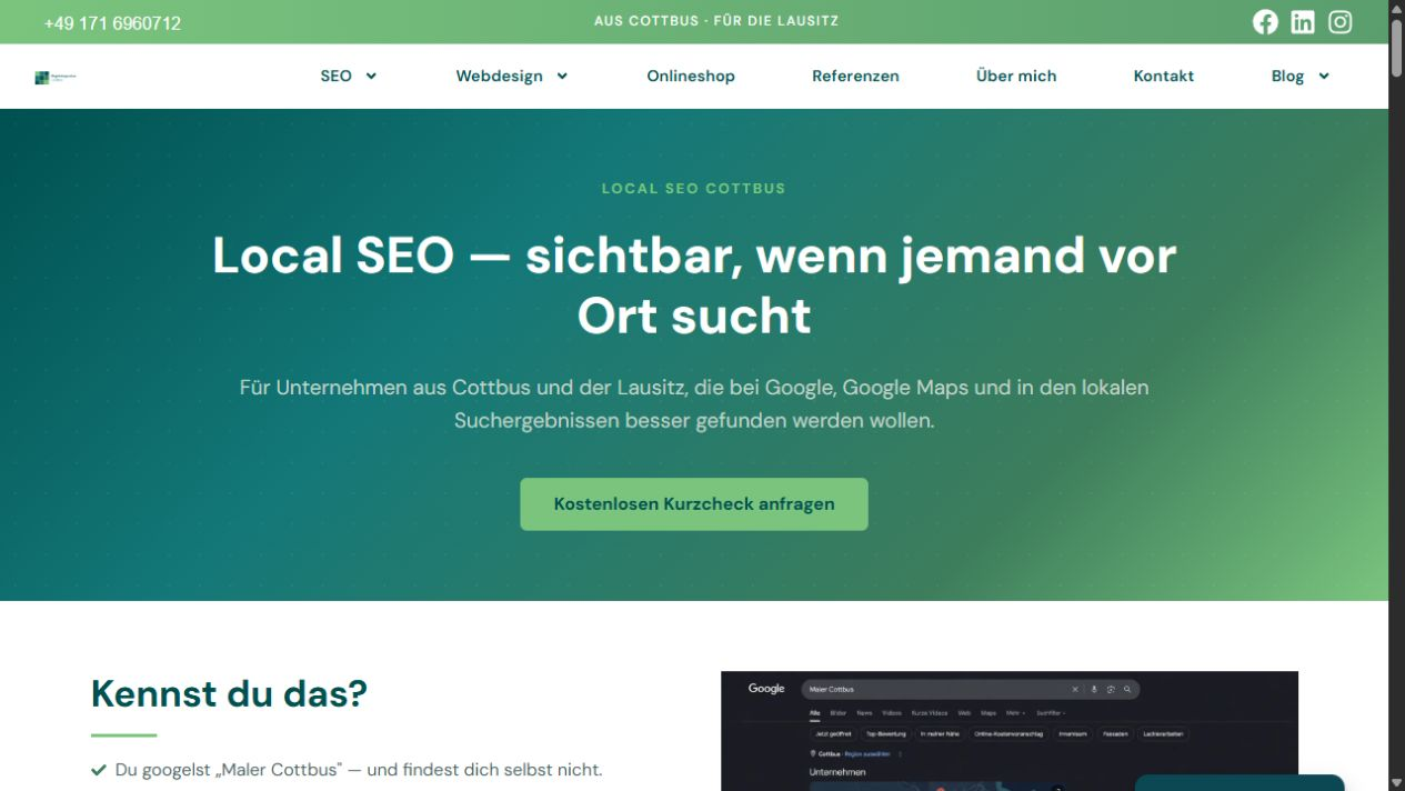 Local-SEO-Leistungsseite der Digitalagentur Cottbus
