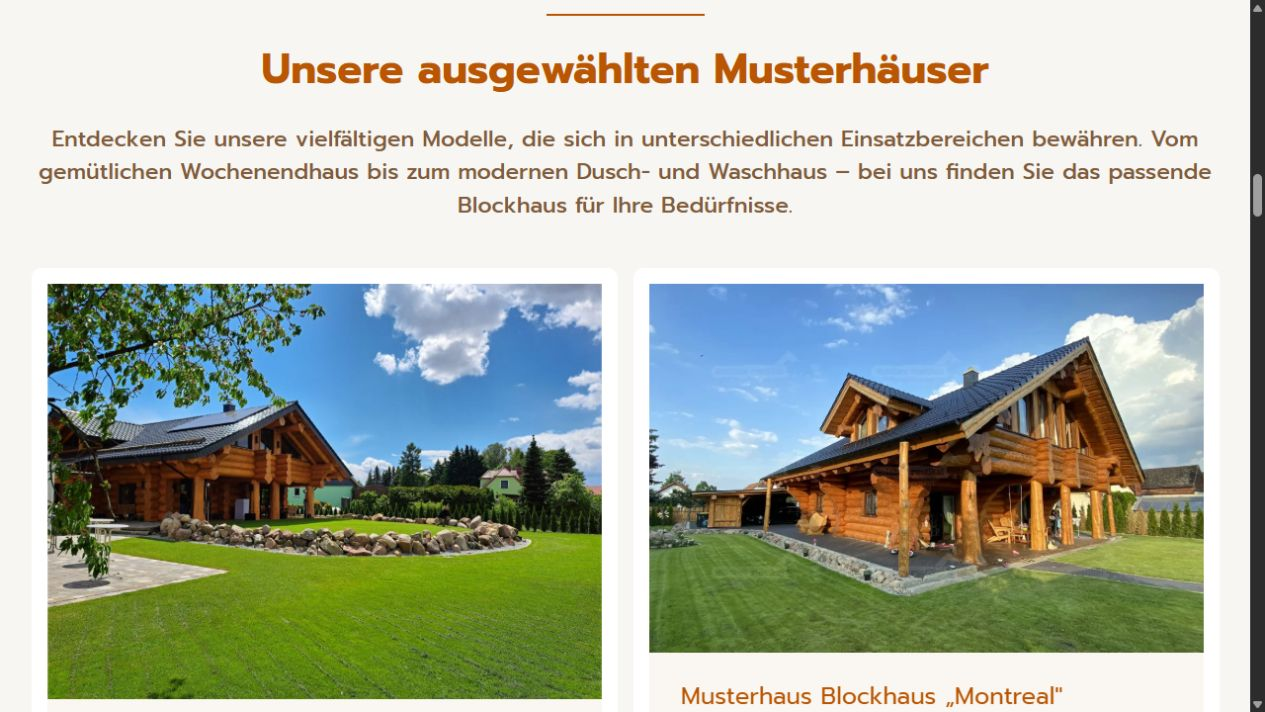 Musterhäuser auf der Website von Holzbau Rustikal