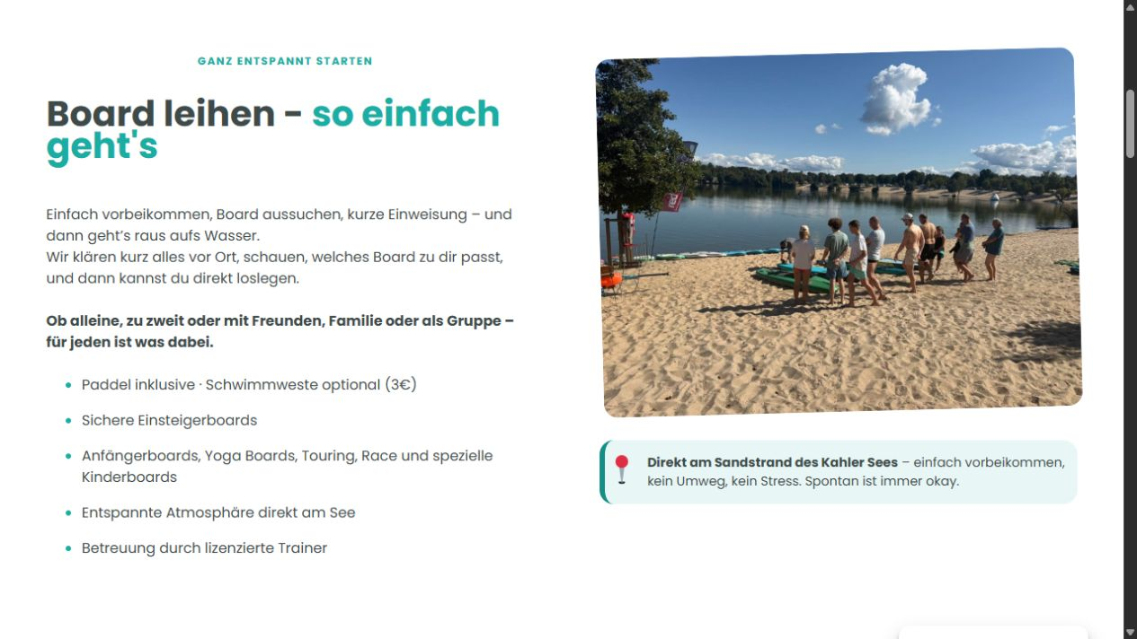 Boardverleih-Seite von SUP Camp Kahl
