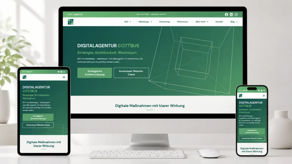 Startseite der Digitalagentur Cottbus mit Hero-Bereich zu SEO und Webdesign